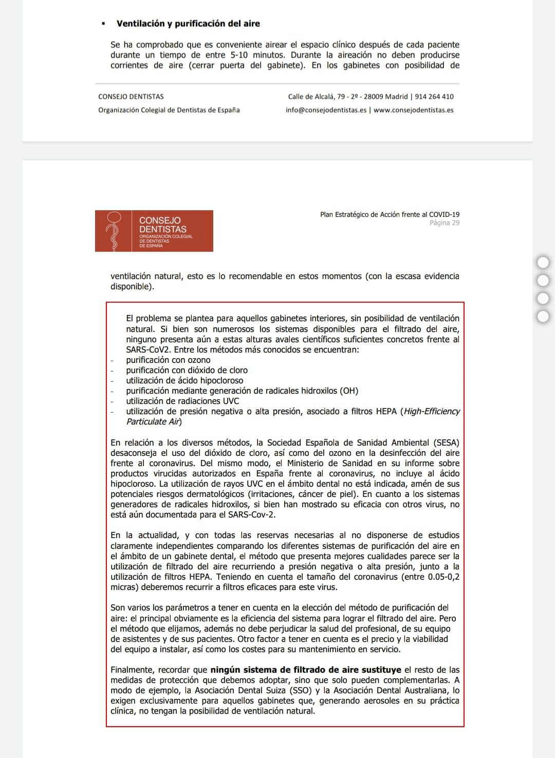 Extracto comunicado Consejo General Dentistas medidas adoptar frente el Covid-19