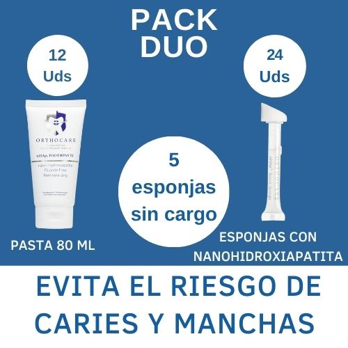  PACK DUO ORTHOCARE 12 PASTAS + 24 ESPONJAS CON NANOHIDROXIAPATITA + 5 ESPONJAS DE REGALO