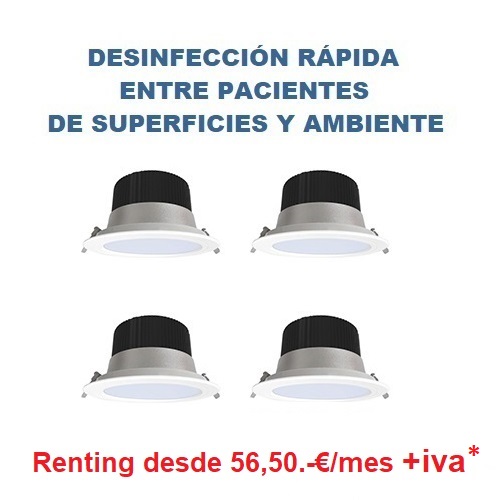 PACK LUZ ULTRAVIOLETA DESINFECCIÓN ENTRE PACIENTES PARA GABINETE DENTAL CON 4 DOWNLIGHTS IRIS CORAL 