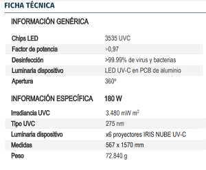 ficha característica Iris Penta robot desinfección por luz ultravioleta