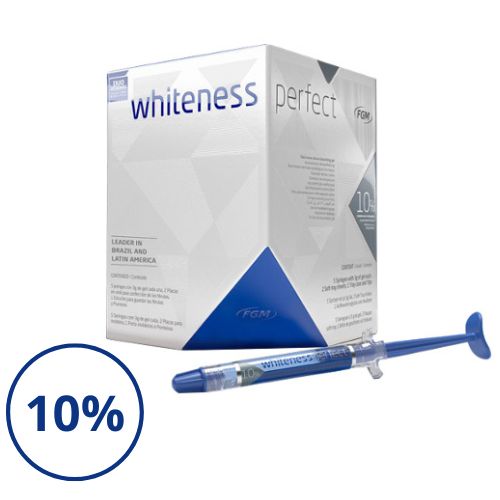 BLANQUEAMIENTO CASERO WHITENESS PERFECT 10% 1 PACIENTE (5 JERIN.X3G + PLACAS + CAJA)