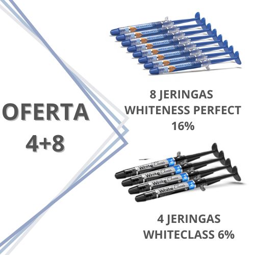 8 JERINGAS DE BLANQUEAMIENTO CASERO WHITENESS PERFECT 16% + 4 JERINGAS WHITECLASS 