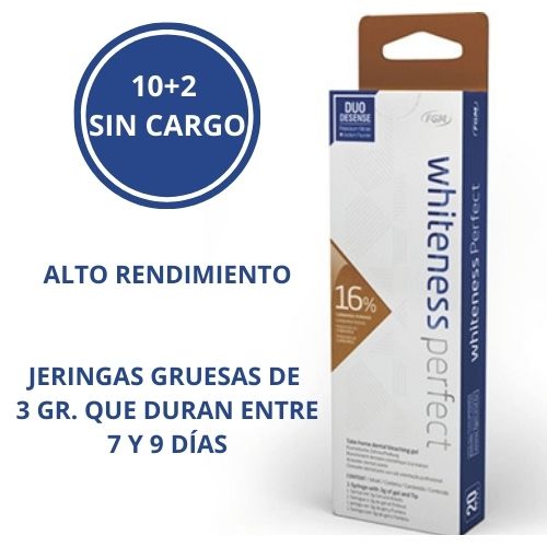 OFERTA 10 JERINGAS + 2 SIN CARGO DE  BLANQUEAMIENTO CASERO AL 16% WHITENESS PERFECT DE FGM