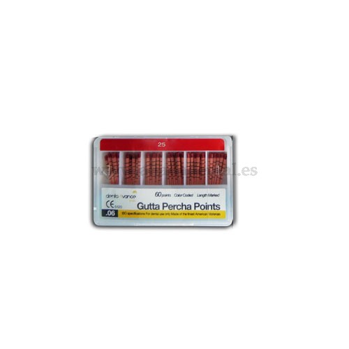 GUTTA PERCHA 04 TAPER CODIGO COLOR 25 CON MARCAS PROFUNDIDAD (60P EN 6)