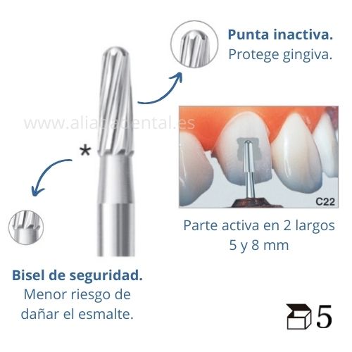 EDENTA FRESA TURBINA CORTA RETIRADA DE CEMENTO PUNTA INACTIVA C/ BISEL INFERIOR PARTE ACTIVA 5MM.