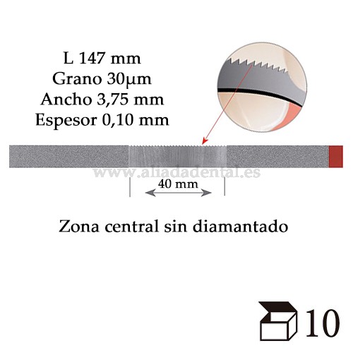 EDENTA TIRA PULIDO PROXIMAL DIAMANTADO FINO CON DENTADO DE SIERRA 147X3,75X0,10