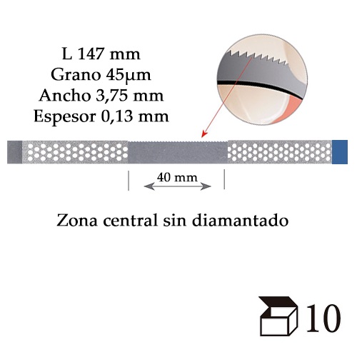 EDENTA TIRA PERFORADA PULIDO PROXIMAL DIAMANTADO GRANO MEDIO CON DENTADO DE SIERRA 147X3,75X0,13