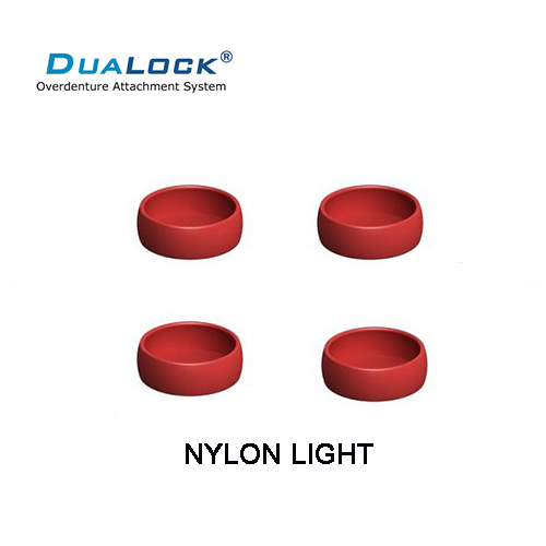 GOMAS COMPATIBLES CON LOCATOR® DUALOCK® REPOSICION BOTON RETENCION ROJO EN NYLON LIGHT RETENCION 1-1,5 LIBRAS PARA IMPLANTES DIVERGENTES