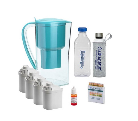 PACK ALCALINIDAD CON JARRA ALKANATUR , 4 FILTROS PARA 1600 LITROS, BOTELLA DE CRISTAL Y BOTELLA LIBRE BPA